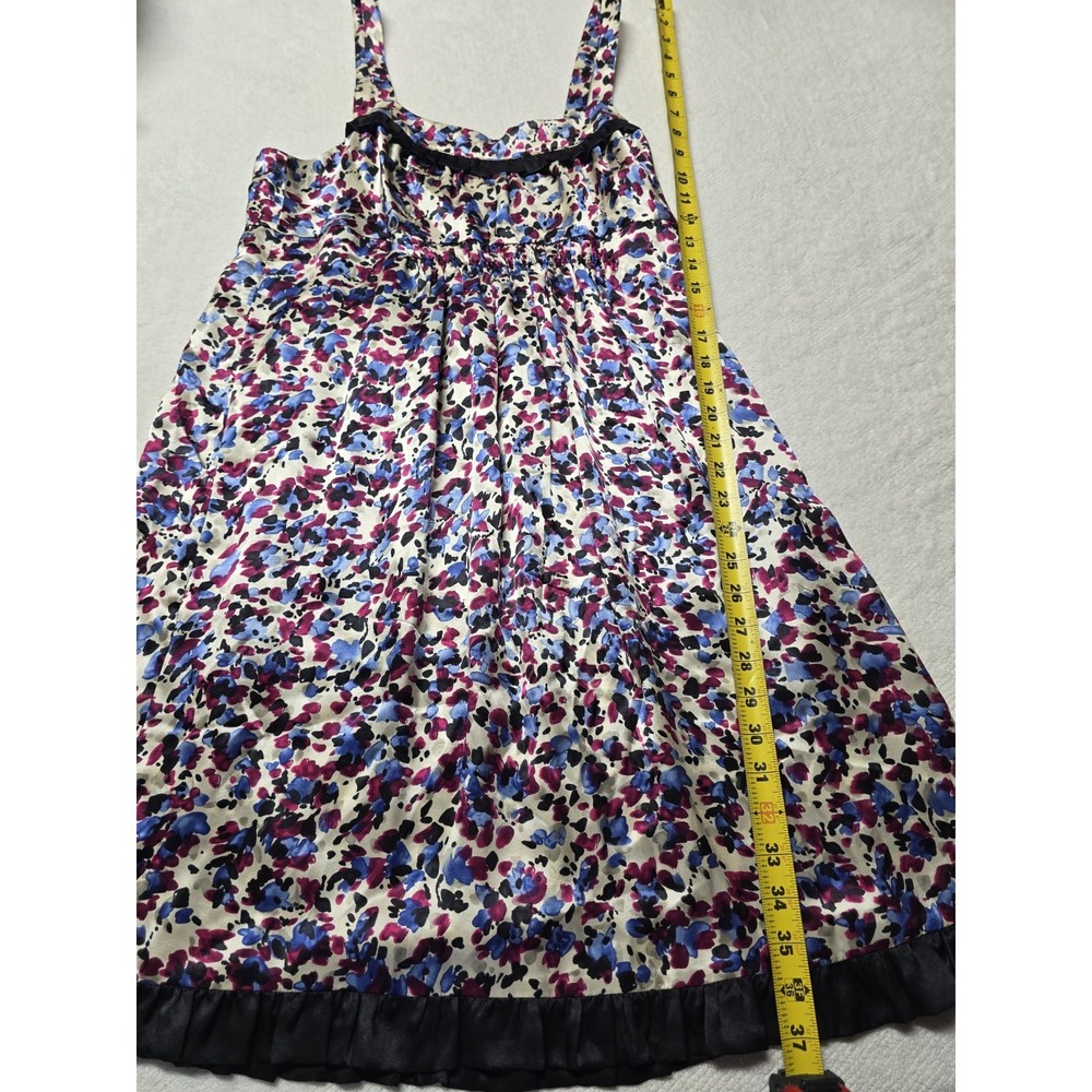Kensie Women Large Silk Dress Abstract Floral Tank Ruffle Hem Blue Purple Cream